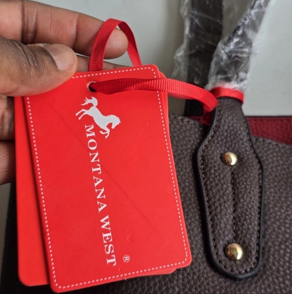 Montana West Leather Shoulder HandBag Women Brown Large Wallet Charm Logo 2piece - Picture 6 of 10